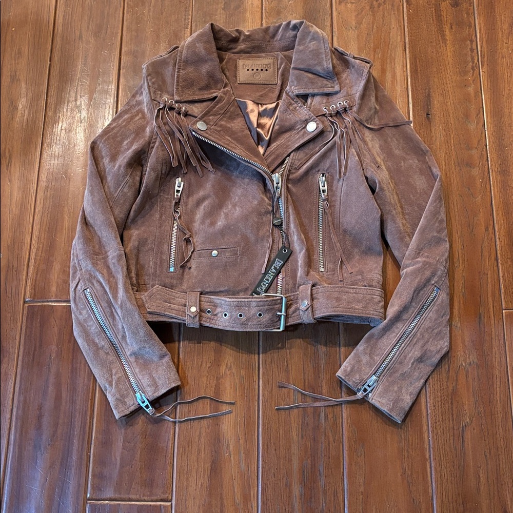 Blank NYC Suede Moto Jacket with Fringe